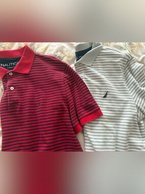 Red and navy stripes teal and white stripes Nautica classic fit polos large